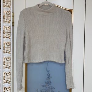 Zara Cream Cropped Mock Neck Sweater